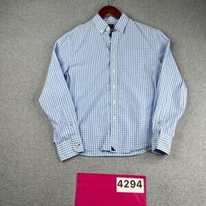 UNTUCKit Shirt Youth Boys Size 14 Light Blue Gingham Check Preppy